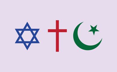 Christian Hebrew Islam signs in vector cmyk illustration isolated