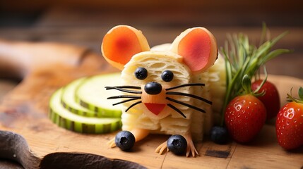 Healthy lunch art for kids with a cat and mouse that's also fun to eat.