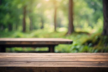 wooden bench in the park with blurred background 