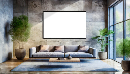 painting mockup - interior of a room with blank frame 
#01-202310