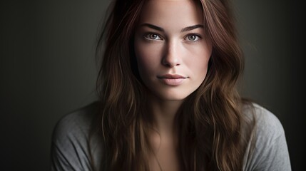 Fototapeta premium A young woman who is slightly smiling without any makeup