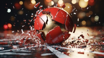 Broken Red Christmas Ball on Cracked White Surface