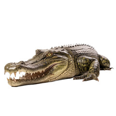Naklejka premium an American alligator (Alligator mississippiensis) with open mouth and full body 3/4 view in a Wildlife-themed, photorealistic illustration in a PNG format, cutout, and isolated. Generative ai