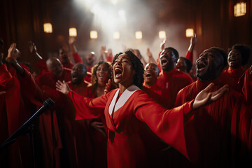 A gospel choir of black people singing - obrazy, fototapety, plakaty