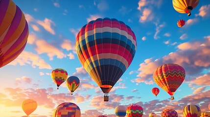 a group of hot air balloons in the sky - obrazy, fototapety, plakaty