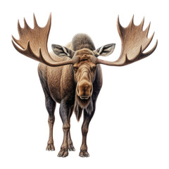 a bull moose front view as an isolated and transparent PNG in a Nature-themed, photorealistic illustration. Generative ai