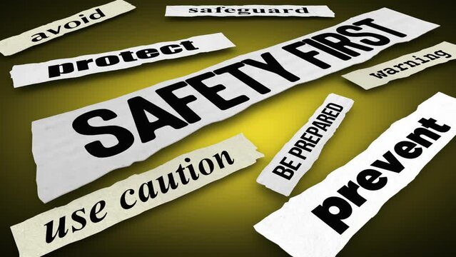 Safety First News Headlines Reminder Secure Avoid Prevent Accidents 3d Animation