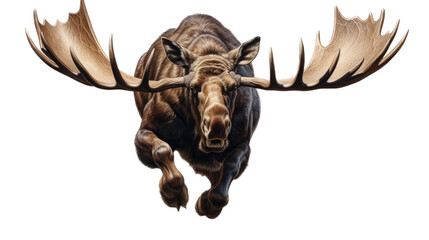 a Bull Moose in action, front view as an isolated and transparent PNG in a Nature-themed, photorealistic illustration. Generative ai