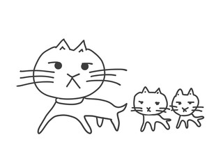 子猫を連れた母猫のイラスト