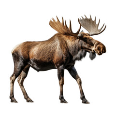 a bull moose standing side view in an isolated and transparent PNG in a Wildlife-themed, photorealistic illustration. Generative ai