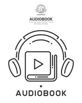 Audiobooks logo, Audiobook online learning icon, 256x256 pixel perfect icon vector, editable stroke