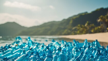Illustration of ocean pollution: Plastic bottles and microplastics impact