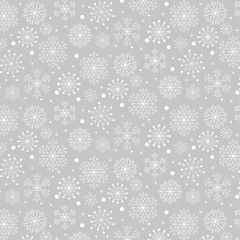 Seamless pattern of snowflakes, Christmas design for greeting card. Vector illustration, merry xmas snow flake header or banner, wallpaper or backdrop decor