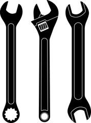 A vector set of wrenches with black flat icons, isolated on a white background. EPS-10