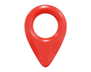 3d red map location pointer. Pin code icon of the geolocation map. Plastic cartoon style. Stock vector illustration on isolated background.