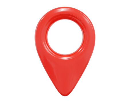 3d red map location pointer. Pin code icon of the geolocation map.  Plastic cartoon style. Stock vector illustration on isolated background.