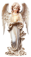 a statue of an angel with wings holding a candle, in an isolated and transparent PNG in a Decorative-themed, photorealistic illustration. Generative ai