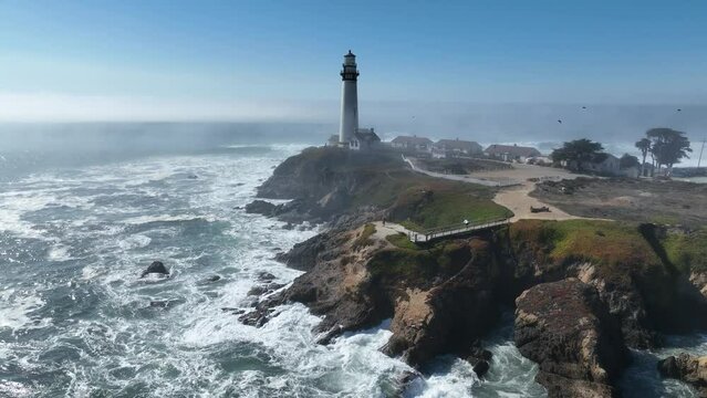 Lighthouse At Pacifica In California United States. Nature Travel Background. Seascape Landscape. Lighthouse At Pacifica In California United States. 