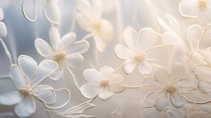 a group of white flowers pattern on curtain