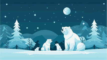 Famille d'ours polaire dans un paysage enneigé © HKTR-atelier