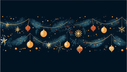 Guirlandes de Noël, boules et branches de sapin, IA générative