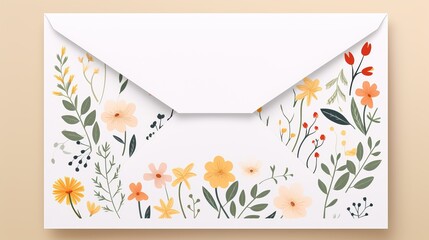 Isolated paper envelope for romantic correspondence. Flat vector stock illustration of a vintage envelope concept with plants and flowers in it. Retro letter set.