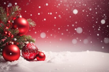 Naklejka na ściany i meble red christmas balls on snow