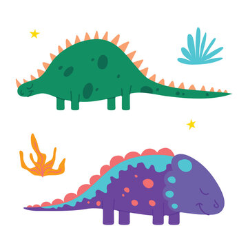 Cartoon Color Characters Cute Dinosaurus Icons Set Flat Design Style Jurassic Animal. Vector illustration of Little Dino Mascot Icon © bigmouse108
