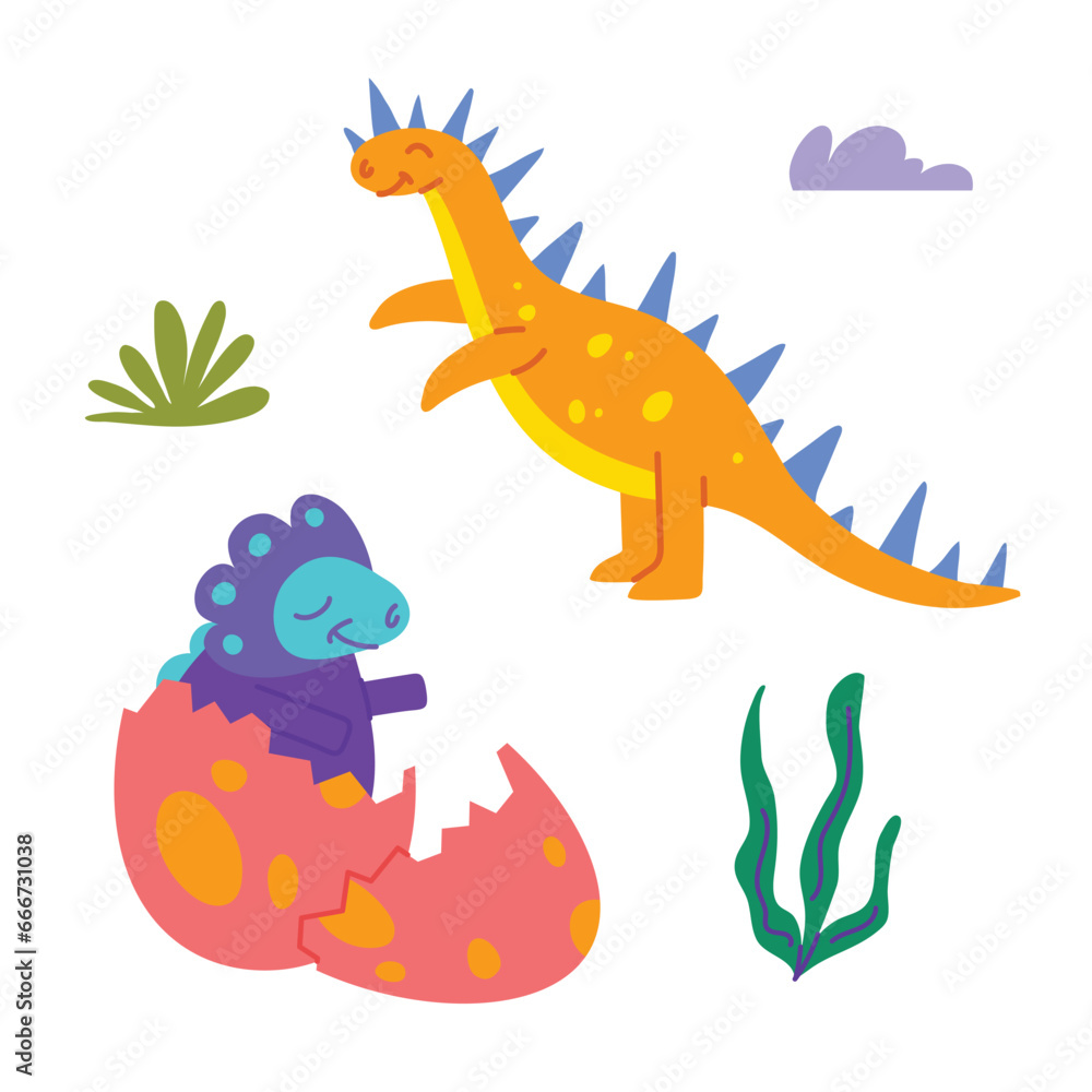 Canvas Prints Cartoon Color Characters Cute Dinosaurus Icons Set Flat Design Style Birthday Concept. Vector illustration of Dino Mascot Icon