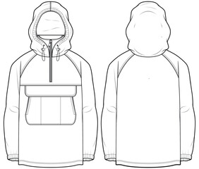 All Anorak Hoodie jacket design flat sketch Illustration, Hooded sweater jacket with front and back view, Anorak winter jacket for Men and women. for hiker, outerwear and workout in winter © Fathima Flats