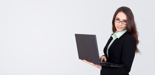 Business employment, successful female with laptop