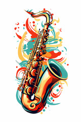 saxophone colorful impressionist painting illustration with brioght swirls suggesting spicy energetic music