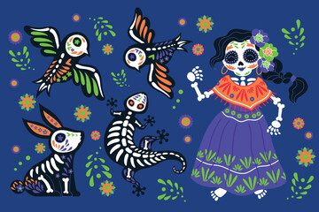 flat characters dia de muertos celebration design vector illustration
