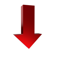 3d down arrow in metal, 3d glossy isolated down arrow for loss or inflation or low interest rate...