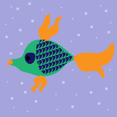 Original hand drawn vector illustration of a fish in the water
