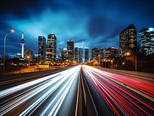 Fototapeta na wymiar Urban Rush Hour: Evening Traffic on a Highway in the City