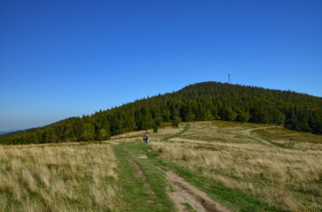 picturesque mountain landscape in the Beskid Żywiecki on the trail to Polica
