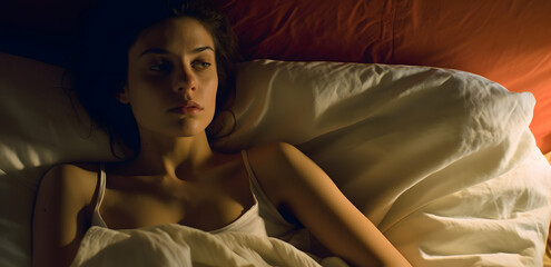 Fototapeta premium pensive woman with insomnia in bed