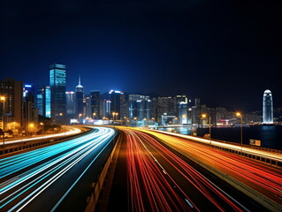 Fototapeta premium Urban Rush Hour: Evening Traffic on a Highway in the City