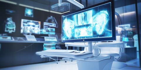 Fototapeta premium Dentist using AR display for holographic information of patient's teeth