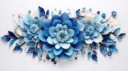 Niebieski kwiat w stylu mandali na białym tle.  - obrazy, fototapety, plakaty