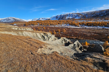 Intermountain basin, Landscape with mountains, valleys, and creeks. Picturesque, colorful mountains...