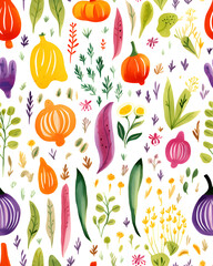 Vegetables watercolor hand drawn seamless pattern 