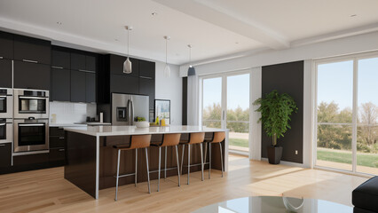 Fototapeta premium Moderne Wohnzimmer-Innenarchitektur: Ein helles, stilvolles Raumkonzept, Gestaltungsideen für die Inneneinrichtung zu Hause, moderne Möbel und Einrichtung, Dekoartikel, 