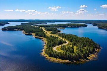 Serenity in Motion: Forest River beside a Scenic Highway