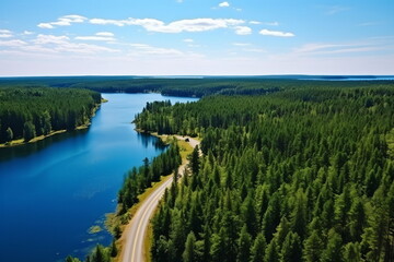 Obraz premium Serenity in Motion: Forest River beside a Scenic Highway