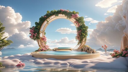 "Elevated Oasis: A 3D Isometric Island in the Sky"