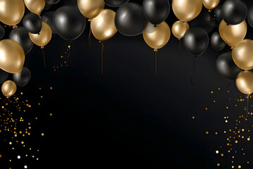 Black and golden balloons with sparkles high detailed background - obrazy, fototapety, plakaty