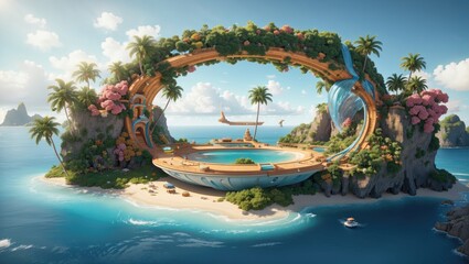 "Elevated Oasis: A 3D Isometric Island in the Sky"