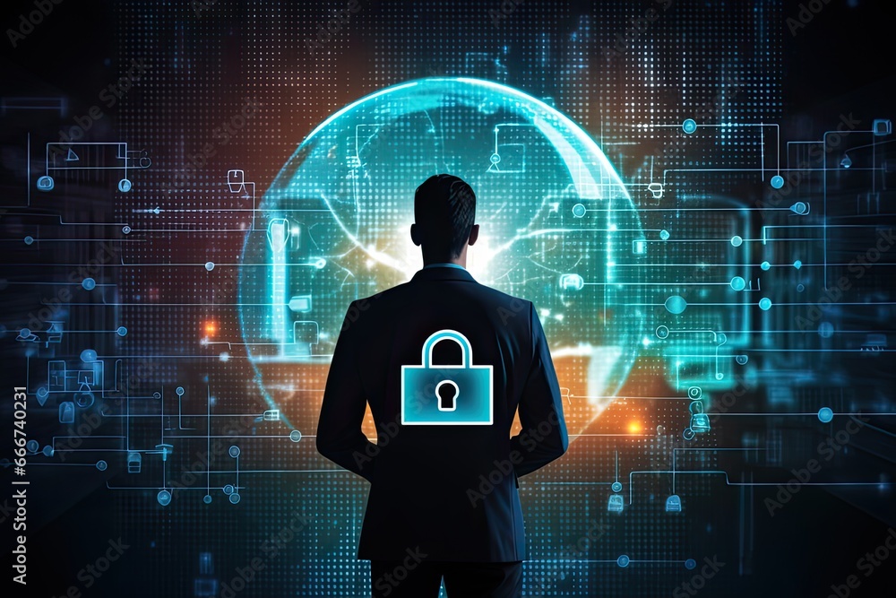 Poster a person practicing safe online habits, such as using strong passwords and regularly updating softwa